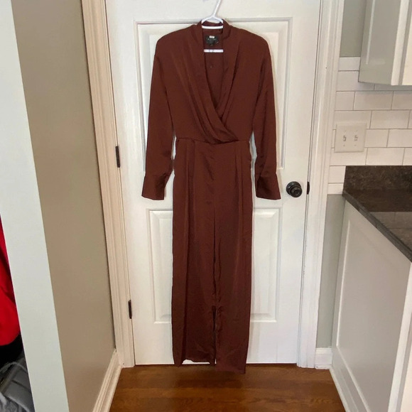 Line and Dot Giselle Jumpsuit Cinnamon Brown silky long sleeve 33603 - Picture 6 of 15
